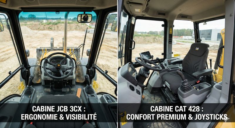 Cabine JCB 3CX vs Caterpillar 428